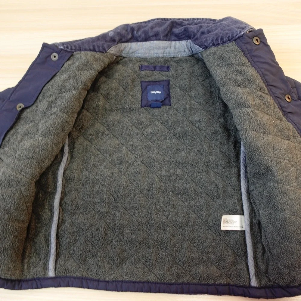 Quilted Barn Jacket Boys 18 24M Navy Blue BABY GAP Corduroy Collar‎ Snap Fleece